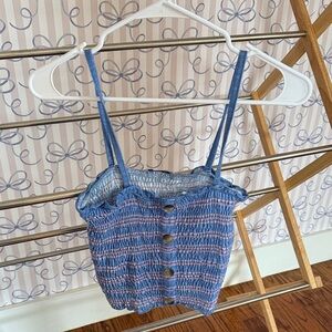 Blue Smocked Button-Down Women's Top